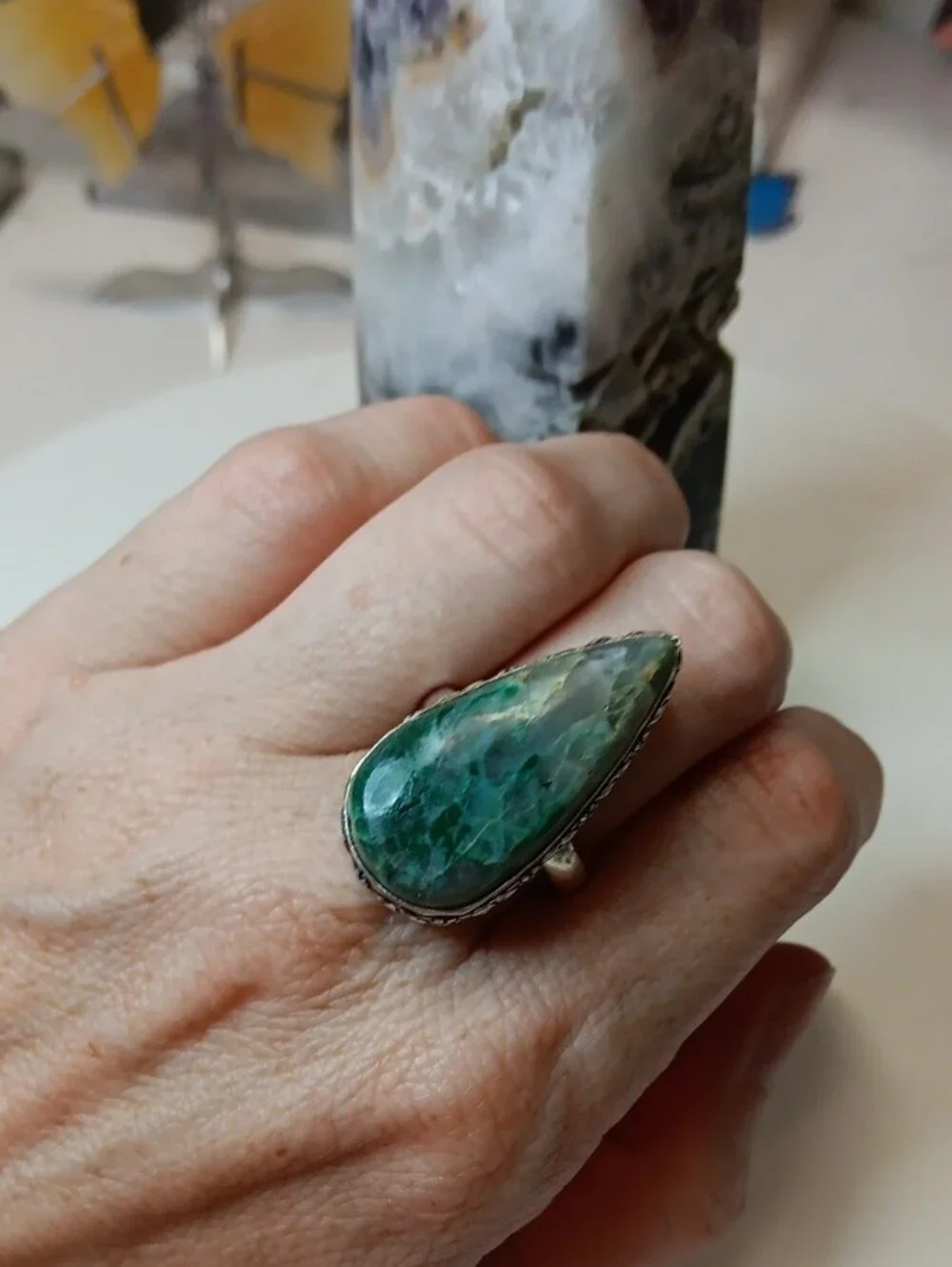 Teardrop Green Gemstone Ring
